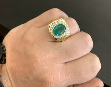 Load image into Gallery viewer, 6.20 Carats Natural Emerald and Diamond 14K Solid Yellow Gold Men&#39;s Ring