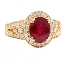 Load image into Gallery viewer, 7.15 Carats Red Ruby and Natural Diamond 14k Solid Yellow Gold Ring
