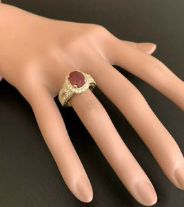 7.15 Carats Red Ruby and Natural Diamond 14k Solid Yellow Gold Ring
