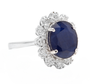 7.20 Carats Natural Sapphire and Diamond 18K Solid White Gold Ring