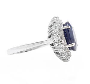 7.20 Carats Natural Sapphire and Diamond 18K Solid White Gold Ring