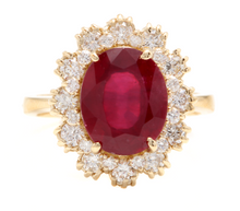 Load image into Gallery viewer, 7.20 Carats Impressive Natural Red Ruby and Diamond 18K Yellow Gold Ring