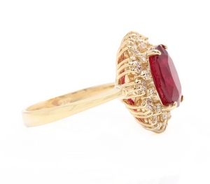 7.20 Carats Impressive Natural Red Ruby and Diamond 18K Yellow Gold Ring