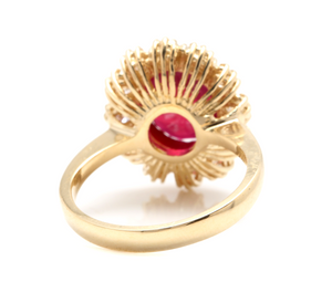 7.20 Carats Impressive Natural Red Ruby and Diamond 18K Yellow Gold Ring