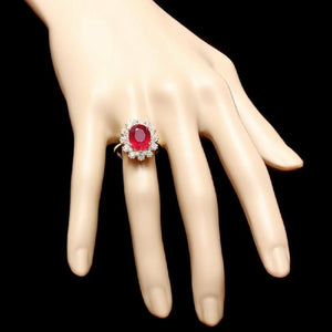 7.20 Carats Impressive Natural Red Ruby and Diamond 18K Yellow Gold Ring