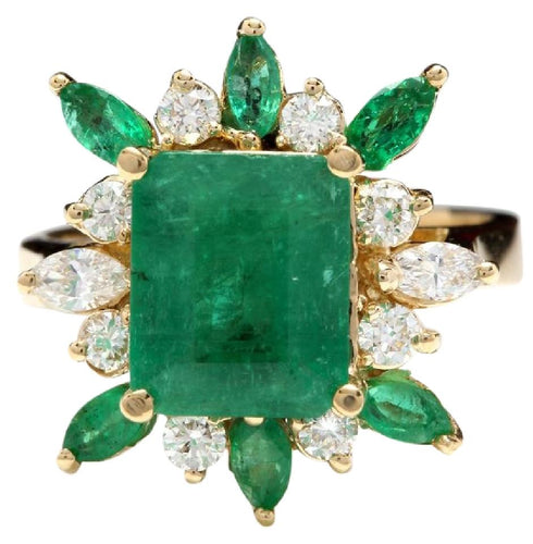 5.05 Carats Natural Emerald and Diamond 14K Solid Yellow Gold Ring