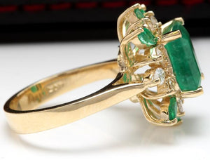 5.05 Carats Natural Emerald and Diamond 14K Solid Yellow Gold Ring