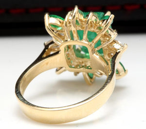 5.05 Carats Natural Emerald and Diamond 14K Solid Yellow Gold Ring
