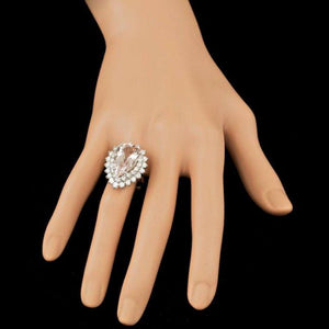 10.00 Carats Natural Morganite and Diamond 14K Solid White Gold Ring