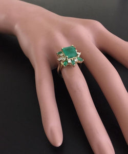 5.05 Carats Natural Emerald and Diamond 14K Solid Yellow Gold Ring