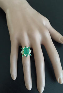 5.05 Carats Natural Emerald and Diamond 14K Solid Yellow Gold Ring