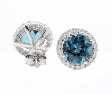 Load image into Gallery viewer, 5.00 Carats Natural London Blue Topaz and Diamond 14K Solid White Gold Stud Earrings