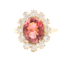Load image into Gallery viewer, 6.20 Carats Natural Very Nice Looking Tourmaline and Diamond 14K Solid Yellow Gold Ring