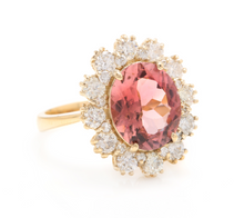 Load image into Gallery viewer, 6.20 Carats Natural Very Nice Looking Tourmaline and Diamond 14K Solid Yellow Gold Ring