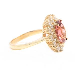 6.20 Carats Natural Very Nice Looking Tourmaline and Diamond 14K Solid Yellow Gold Ring