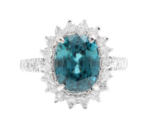6.80 Carats Natural Very Nice Looking Zircon and Diamond 18K Solid White Gold Ring