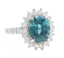 Load image into Gallery viewer, 6.80 Carats Natural Very Nice Looking Zircon and Diamond 18K Solid White Gold Ring