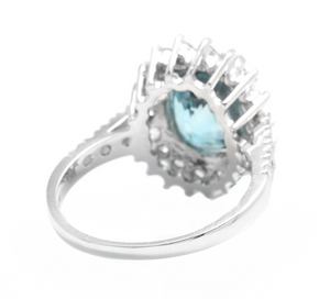 6.80 Carats Natural Very Nice Looking Zircon and Diamond 18K Solid White Gold Ring