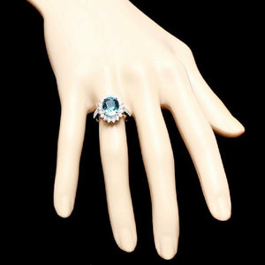 6.80 Carats Natural Very Nice Looking Zircon and Diamond 18K Solid White Gold Ring