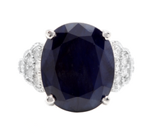 Load image into Gallery viewer, 14.60 Carats Exquisite Natural Blue Sapphire and Diamond 14K Solid White Gold Ring