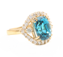 Load image into Gallery viewer, 7.00 Carats Natural Very Nice Looking Blue Zircon and Diamond 14K Solid Yellow Gold Ring