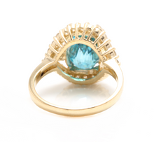 Load image into Gallery viewer, 7.00 Carats Natural Very Nice Looking Blue Zircon and Diamond 14K Solid Yellow Gold Ring