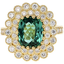 Load image into Gallery viewer, 4.45 Carats Natural Very Nice Looking Green Tourmaline and Diamond 14K Solid Yellow Gold Ring