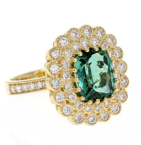 4.45 Carats Natural Very Nice Looking Green Tourmaline and Diamond 14K Solid Yellow Gold Ring
