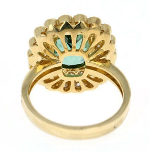 4.45 Carats Natural Very Nice Looking Green Tourmaline and Diamond 14K Solid Yellow Gold Ring