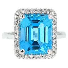 Load image into Gallery viewer, 8.35 Carats Impressive Natural Swiss Blue Topaz and Diamond 14K Solid White Gold Ring