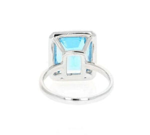8.35 Carats Impressive Natural Swiss Blue Topaz and Diamond 14K Solid White Gold Ring