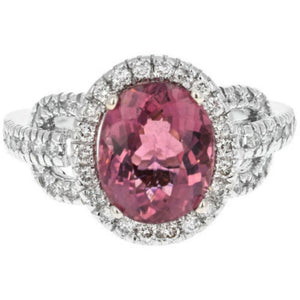 4.10 Carats Natural Very Nice Looking Tourmaline and Diamond 14K Solid White Gold Ring