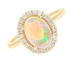 1.75 Carats Natural Impressive Ethiopian Opal and Diamond 14K Solid Yellow Gold Ring