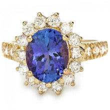 Load image into Gallery viewer, 3.85 Carats Natural Very Nice Looking Tanzanite and Diamond 14K Solid Yellow Gold Ring