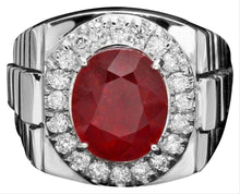 Load image into Gallery viewer, 7.70Ct Natural Red Ruby and Diamond 14k Solid White Gold Men&#39;s Ring