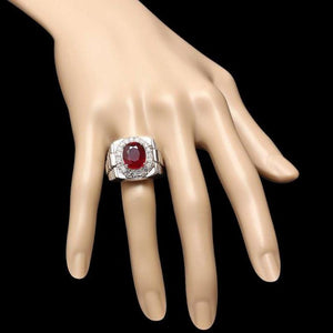 7.70Ct Natural Red Ruby and Diamond 14k Solid White Gold Men's Ring