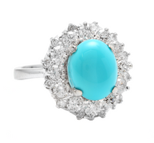 Load image into Gallery viewer, 3.50 Carats Impressive Natural Turquoise and Diamond 14K White Gold Ring
