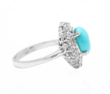Load image into Gallery viewer, 3.50 Carats Impressive Natural Turquoise and Diamond 14K White Gold Ring