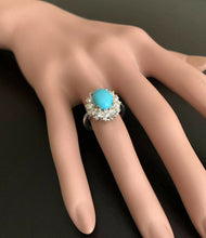 Load image into Gallery viewer, 3.50 Carats Impressive Natural Turquoise and Diamond 14K White Gold Ring