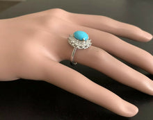Load image into Gallery viewer, 3.50 Carats Impressive Natural Turquoise and Diamond 14K White Gold Ring