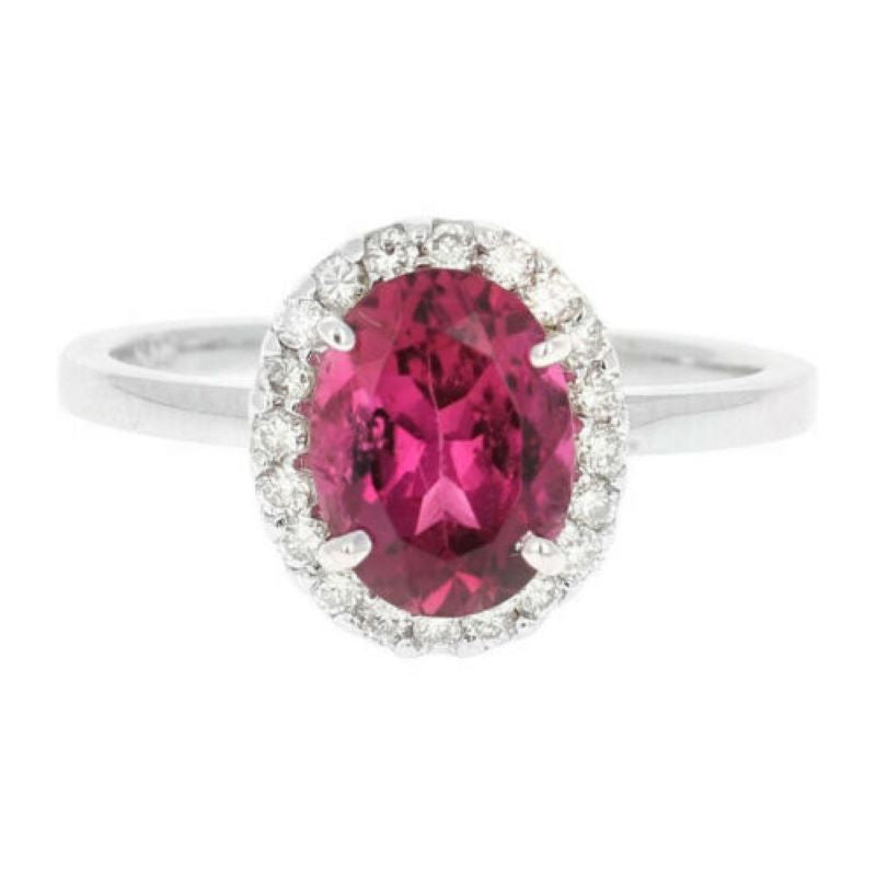 2.25 Carats Natural Very Nice Looking Tourmaline and Diamond 14K Solid White Gold Ring