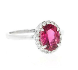 2.25 Carats Natural Very Nice Looking Tourmaline and Diamond 14K Solid White Gold Ring