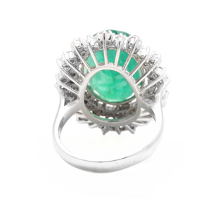 9.60 Carats Natural Emerald and Diamond 14K Solid White Gold Ring