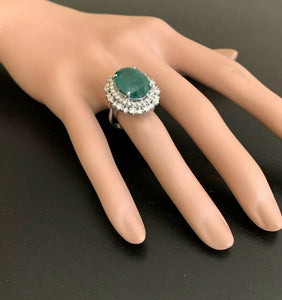 9.60 Carats Natural Emerald and Diamond 14K Solid White Gold Ring