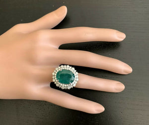 9.60 Carats Natural Emerald and Diamond 14K Solid White Gold Ring