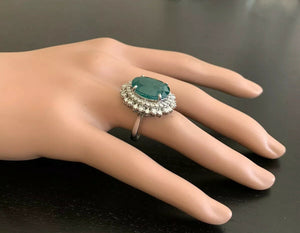9.60 Carats Natural Emerald and Diamond 14K Solid White Gold Ring