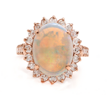 Load image into Gallery viewer, 7.30 Carats Natural Impressive Australian Opal and Diamond 14K Solid Rose Gold Ring