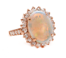 Load image into Gallery viewer, 7.30 Carats Natural Impressive Australian Opal and Diamond 14K Solid Rose Gold Ring