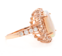 Load image into Gallery viewer, 7.30 Carats Natural Impressive Australian Opal and Diamond 14K Solid Rose Gold Ring