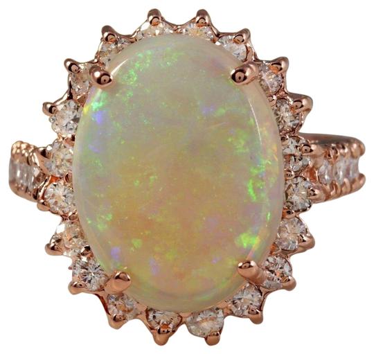 6.80 Carats Natural Impressive Australian Opal and Diamond 14K Solid Rose Gold Ring